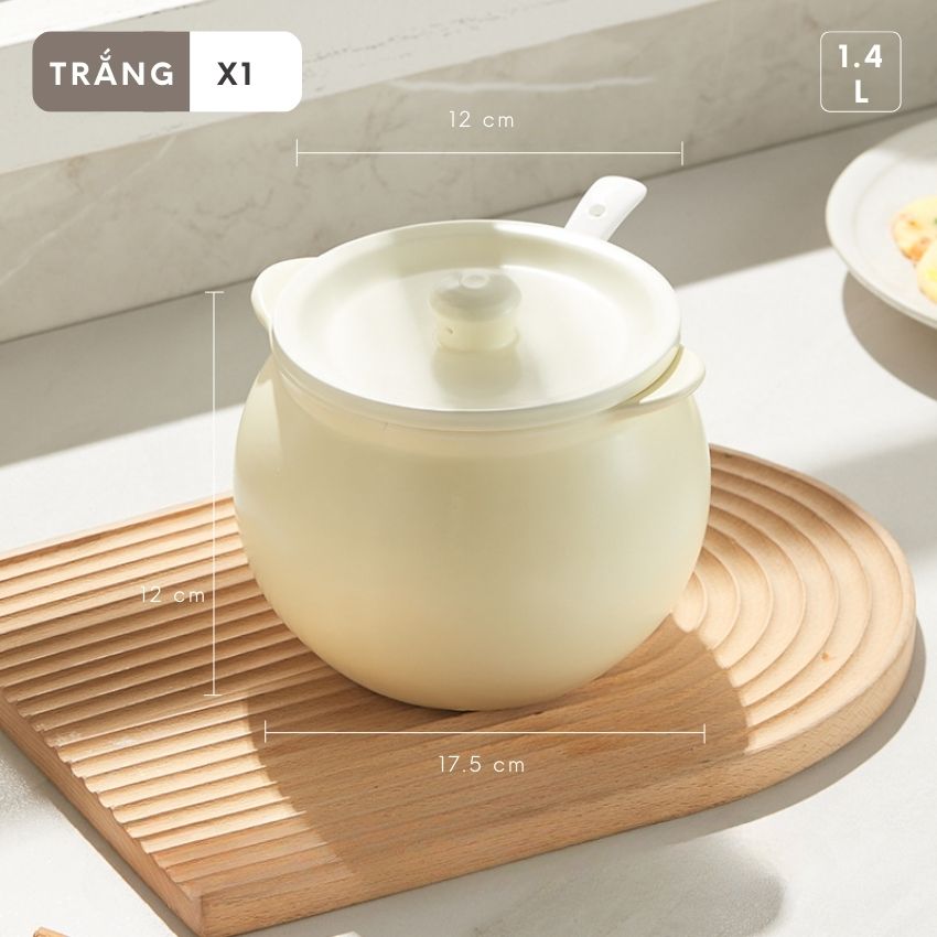 Hũ gốm sành sứ có nắp đựng mỡ lợn kèm thìa, âu sứ gốm đựng mỡ có nắp sang trọng 400 - 1400ml - DXGVAM01TR400