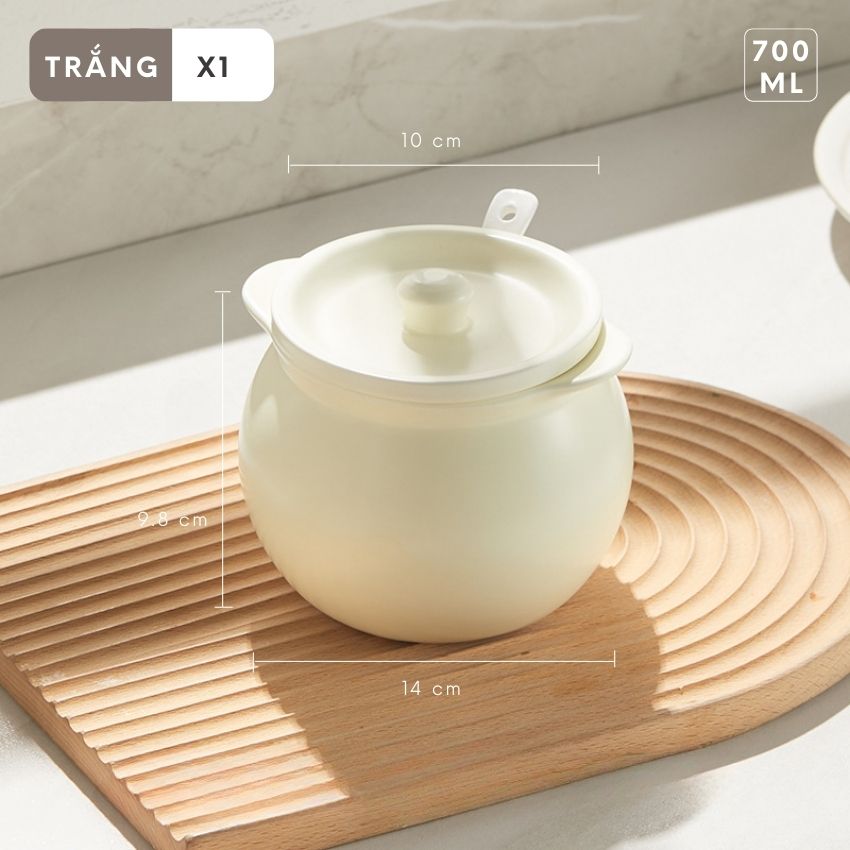 Hũ gốm sành sứ có nắp đựng mỡ lợn kèm thìa, âu sứ gốm đựng mỡ có nắp sang trọng 400 - 1400ml - DXGVAM01TR400