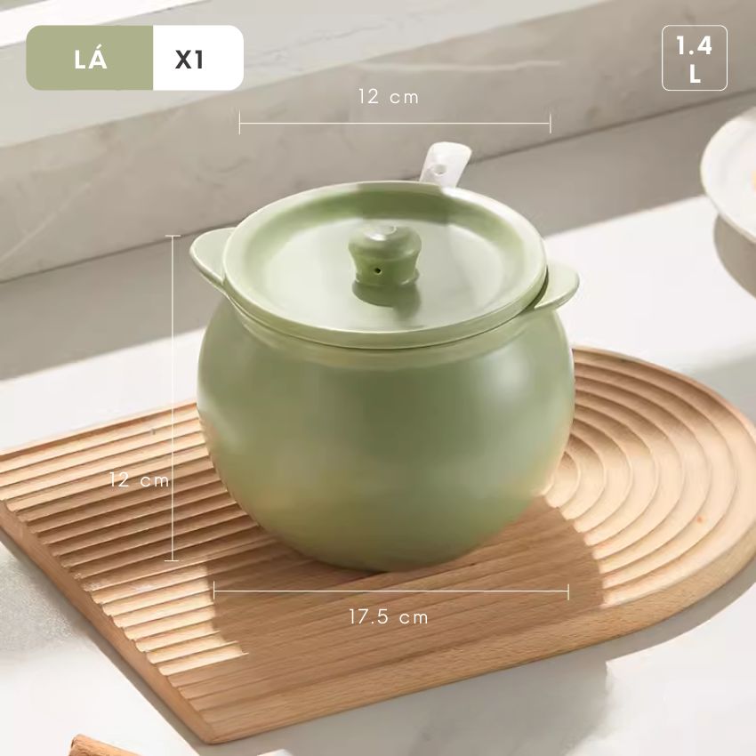 Hũ gốm sành sứ có nắp đựng mỡ lợn kèm thìa, âu sứ gốm đựng mỡ có nắp sang trọng 400 - 1400ml - DXGVAM01TR400