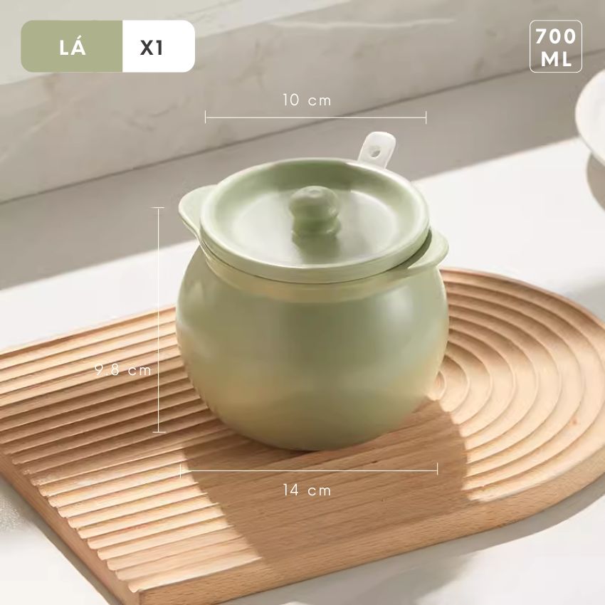 Hũ gốm sành sứ có nắp đựng mỡ lợn kèm thìa, âu sứ gốm đựng mỡ có nắp sang trọng 400 - 1400ml - DXGVAM01TR400