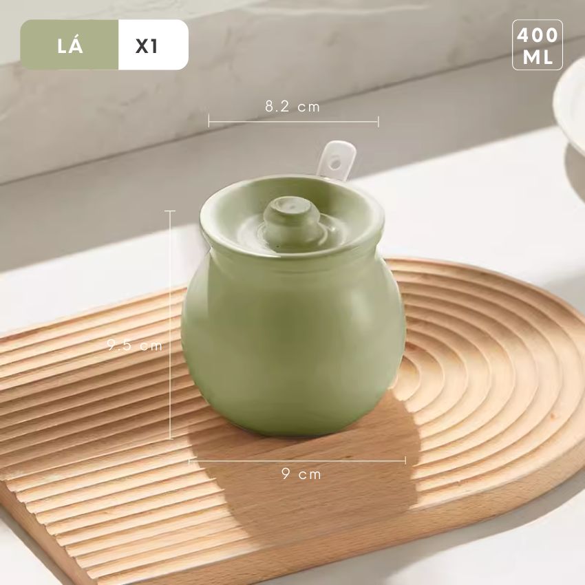 Hũ gốm sành sứ có nắp đựng mỡ lợn kèm thìa, âu sứ gốm đựng mỡ có nắp sang trọng 400 - 1400ml - DXGVAM01TR400