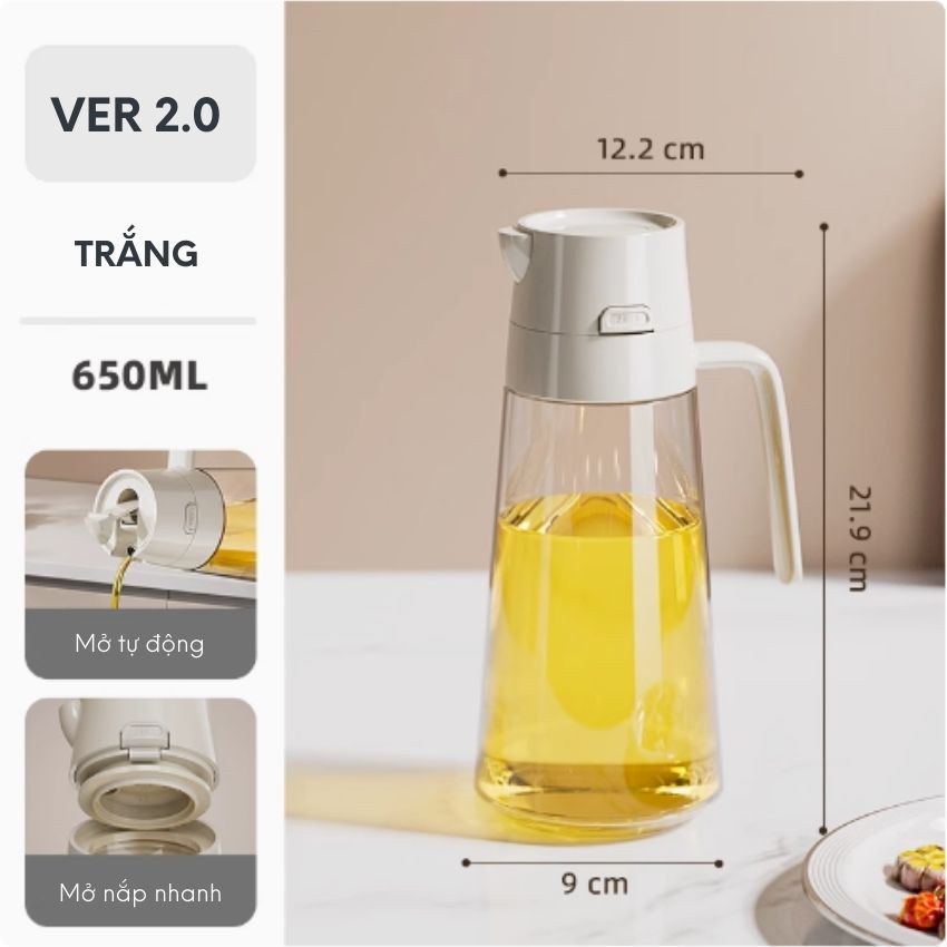 Chai đựng dầu ăn thủy tinh thông minh FEEKA cao cấp nắp tự đóng mở, bình đựng dầu ăn thủy tinh có đế silicon chống trượt - IGGVDARD22TR550