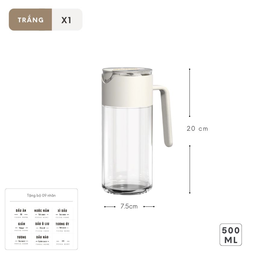 Chai đựng dầu ăn thủy tinh thông minh FEEKA cao cấp nắp tự đóng mở, bình đựng dầu ăn thủy tinh có đế silicon chống trượt - DLGVDARD02TR