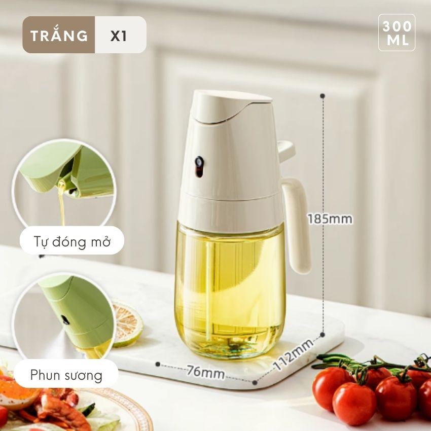 Bình đựng dầu ăn thông minh tự đóng mở, chai xịt dầu ăn phun sương thủy tinh cao cấp - PMGVDAXR02TR300
