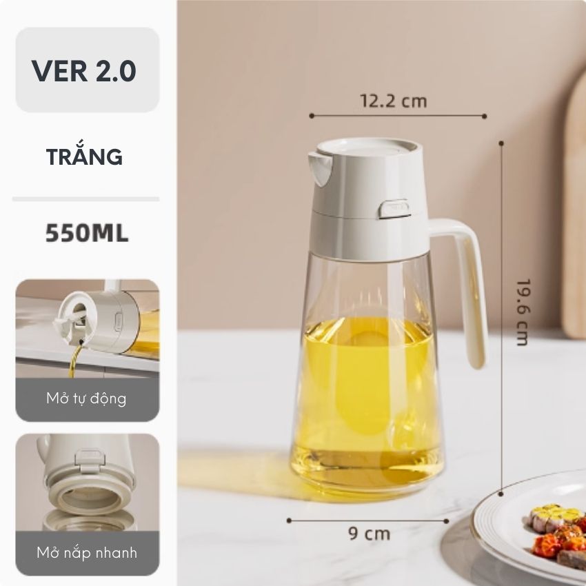 Chai đựng dầu ăn thủy tinh thông minh FEEKA cao cấp nắp tự đóng mở, bình đựng dầu ăn thủy tinh có đế silicon chống trượt - IGGVDARD22TR550