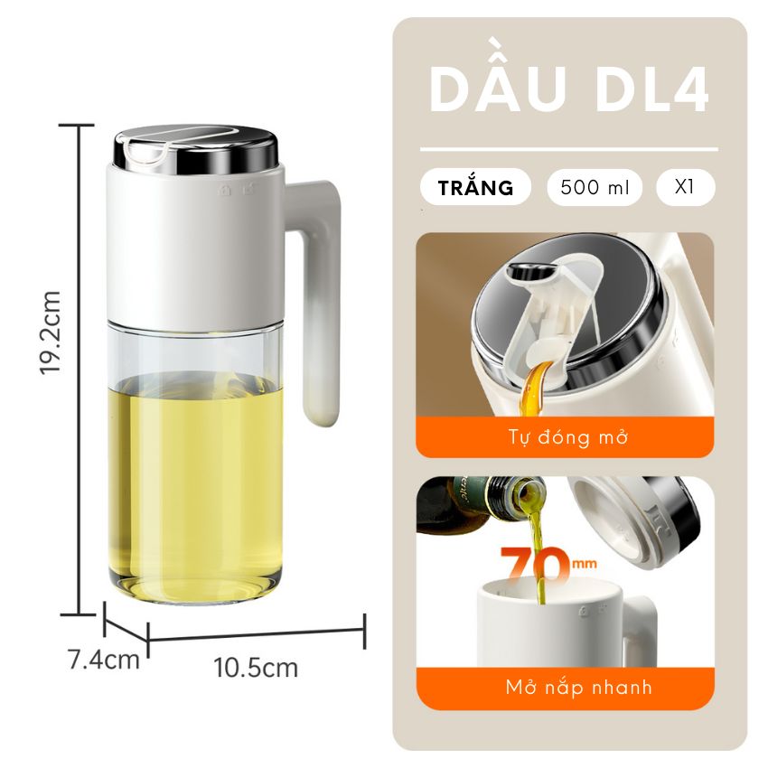 Chai đựng dầu ăn thủy tinh thông minh FEEKA cao cấp nắp tự đóng mở, bình đựng dầu ăn thủy tinh 500ml - DLGVTXRD04TR500