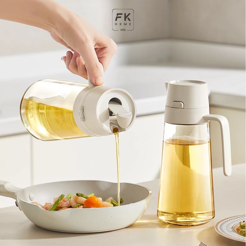 Chai đựng dầu ăn thủy tinh thông minh FEEKA cao cấp nắp tự đóng mở, bình đựng dầu ăn thủy tinh có đế silicon chống trượt - IGGVDARD22TR550