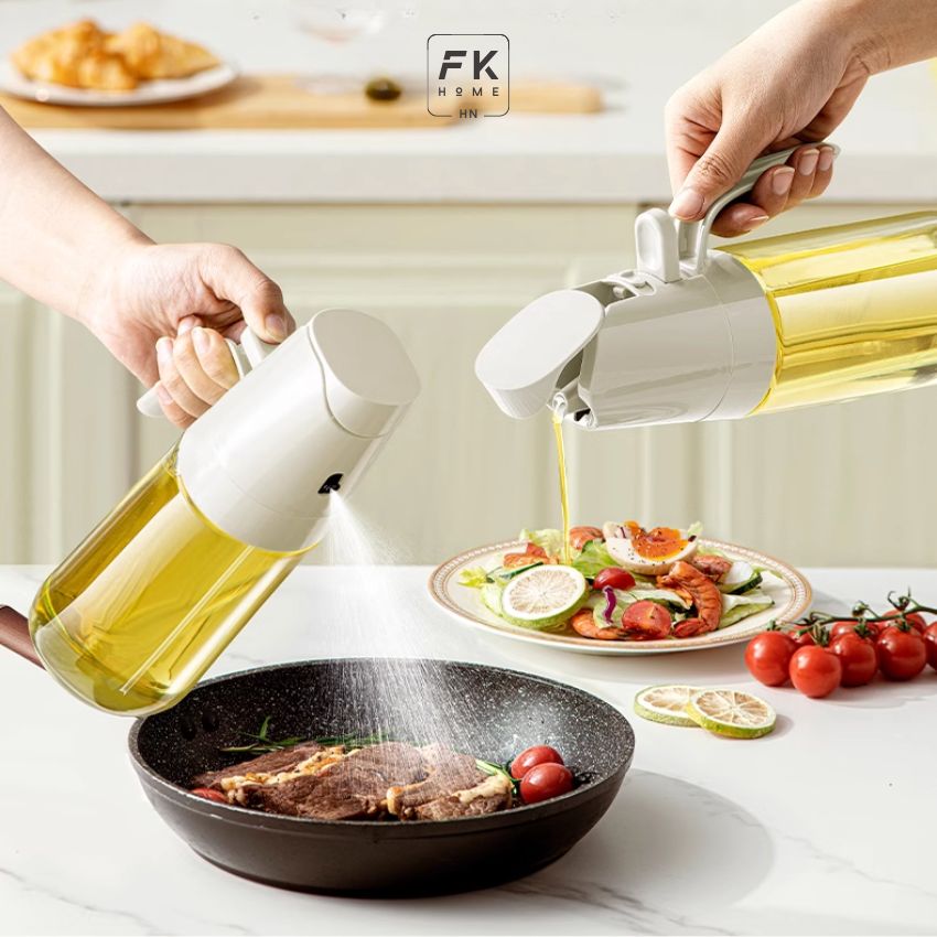 Bình đựng dầu ăn thông minh tự đóng mở, chai xịt dầu ăn phun sương thủy tinh cao cấp - PMGVDAXR02TR500