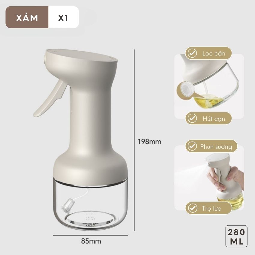 Chai xịt dầu ăn thủy tinh phun sương thông minh FEEKA thủy tinh cao cấp, bình xịt dầu ăn thủy tinh chống dây rớt - IGGVDAXDVITTR280
