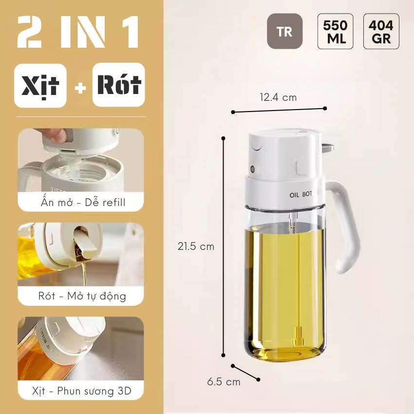 Bình đựng dầu ăn thông minh FEEKA nắp tự đóng mở, chai đựng dầu ăn thủy tinh cao cấp sang trọng - PMGVDAXR01TR