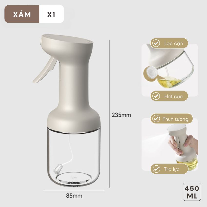 Chai xịt dầu ăn thủy tinh phun sương thông minh FEEKA thủy tinh cao cấp, bình xịt dầu ăn thủy tinh chống dây rớt - IGGVDAXDVITTR450