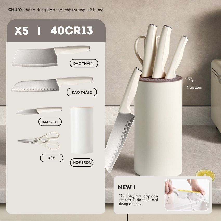 Bộ dao nhà bếp cao cấp kèm ống đựng xinh xắn, bộ dao 7 món công nghệ chống gỉ BO - HSDAOCB051