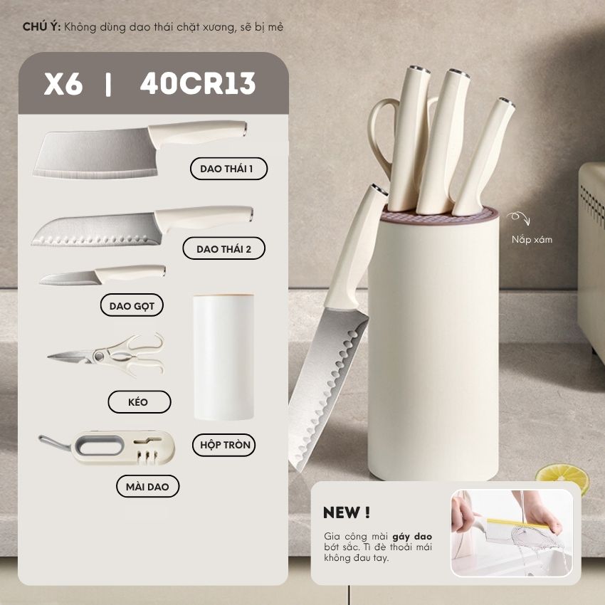Bộ dao nhà bếp cao cấp kèm ống đựng xinh xắn, bộ dao 7 món công nghệ chống gỉ BO - HSDAOCB051