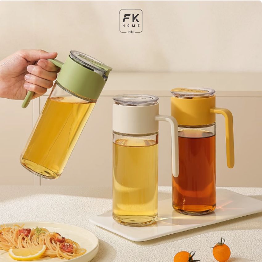 Chai đựng dầu ăn thủy tinh thông minh FEEKA cao cấp nắp tự đóng mở, bình đựng dầu ăn thủy tinh có đế silicon chống trượt - DLGVDARD02TR