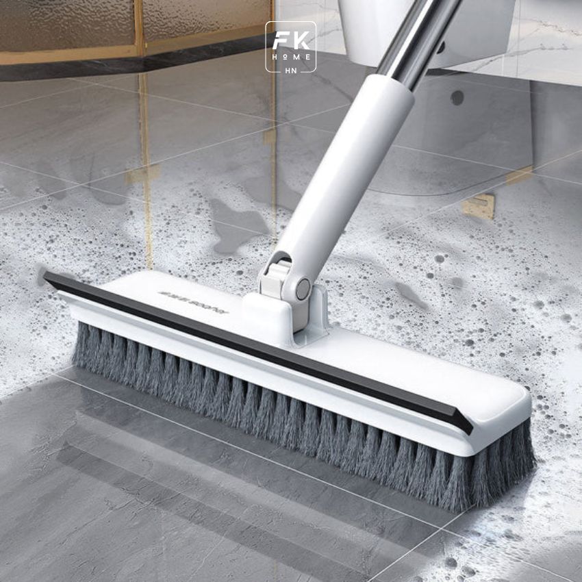 Chổi cọ phòng vệ sinh 2 in 1 đa năng xoay 360 độ, bàn chải cọ phòng tắm cán dài 135 cm kết hợp gạt nước - JBCHCS060