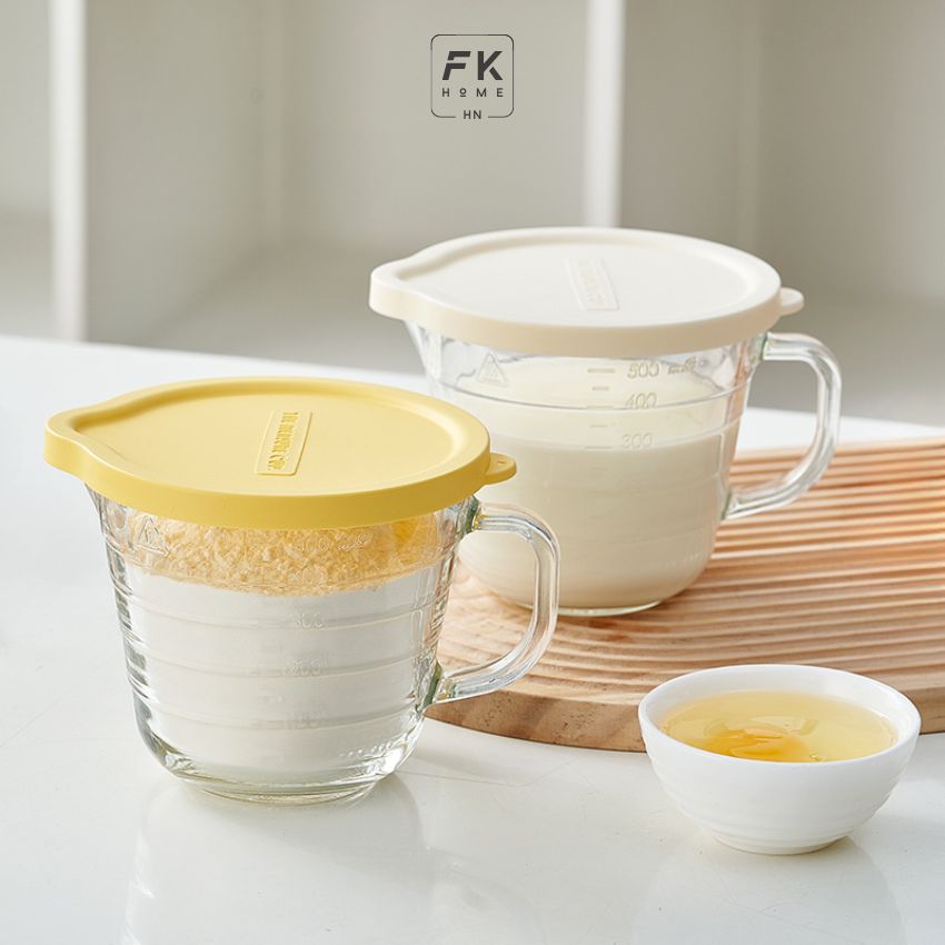 Cốc chia vạch đựng thực phẩm thủy tinh cao cấp chịu nhiệt chống ẩm cao cấp 500ml có quai cầm - IGHTPLH03TR500