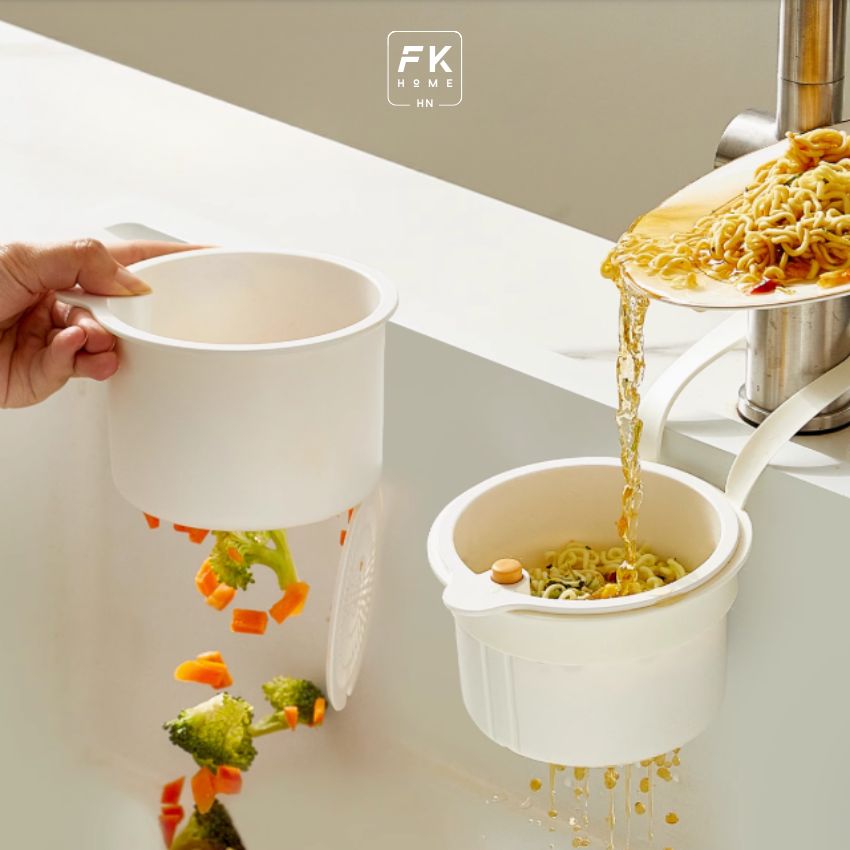 Dụng cụ lọc rác bồn rửa thông minh bấm là mở size lớn, thùng đựng rác lọc nước bồn rửa - DLKKBRTV01TR