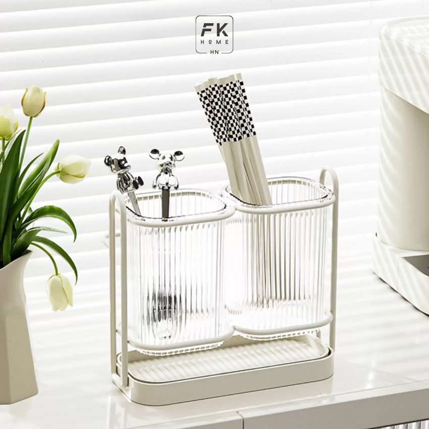 Hộp đựng đũa muỗng có khay hứng nước, ngăn ẩm mốc, Hộp đựng đũa thìa treo tường thoát nước - PMDUAHD01TR