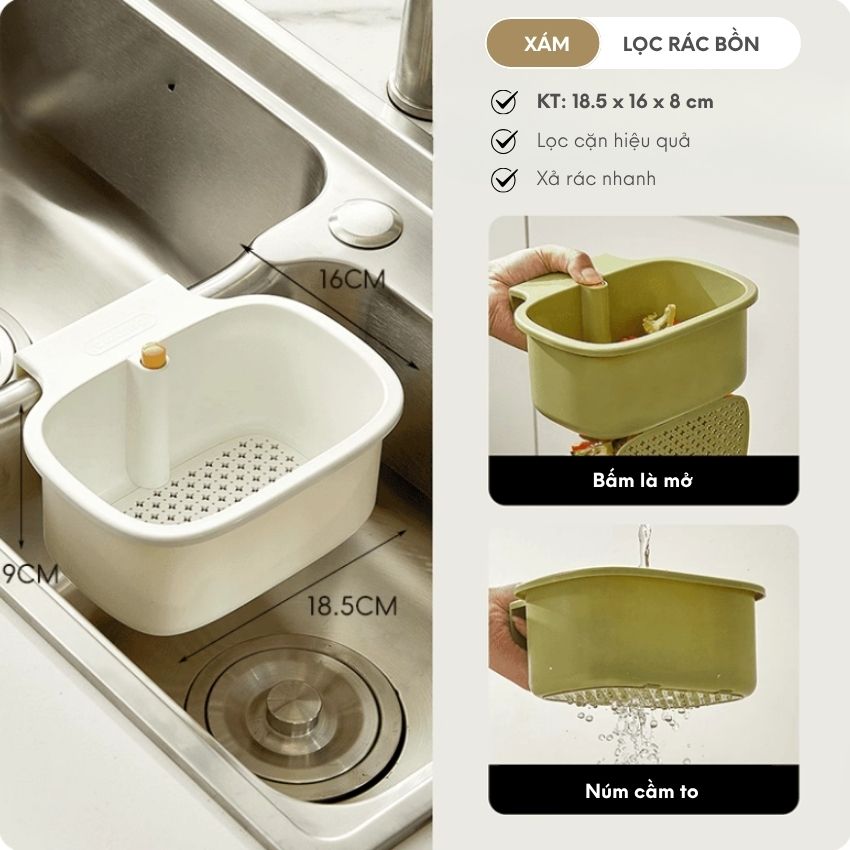 Khay lọc rác bồn rửa chén bát FEEKA thông minh bấm là mở size lớn, thùng đựng rác lọc nước bồn rửa - DLKKBRTV02TR