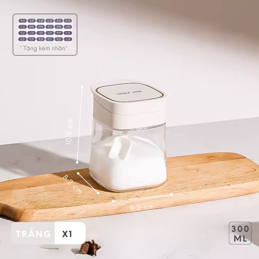 Hũ đựng gia vị vuông thủy tinh có thìa FEEKA chống ẩm, lọ thủy tinh vuông đựng gia vị thông minh 300ml - DLGVTX01TR