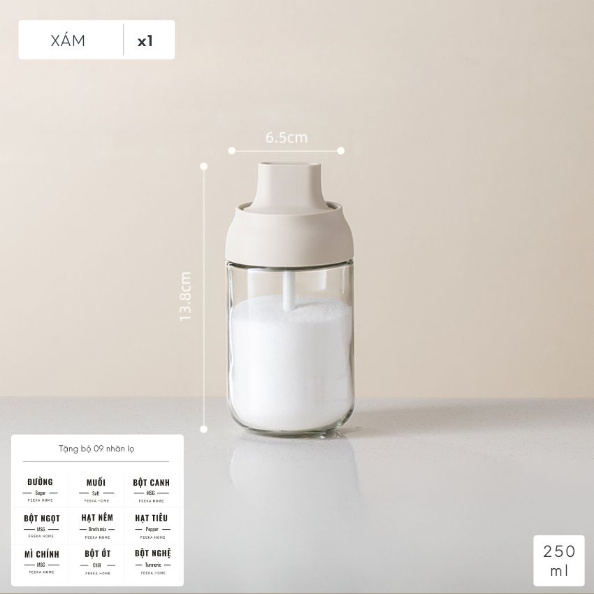 Lọ đựng gia vị thủy tinh FEEKA có thìa chống ẩm, hũ thủy tinh đựng gia vị cao cấp 250ml - IGGVTX01TR
