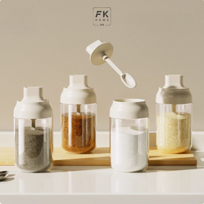 Lọ đựng gia vị thủy tinh FEEKA có thìa chống ẩm, hũ thủy tinh đựng gia vị cao cấp 250ml - IGGVTX01TR