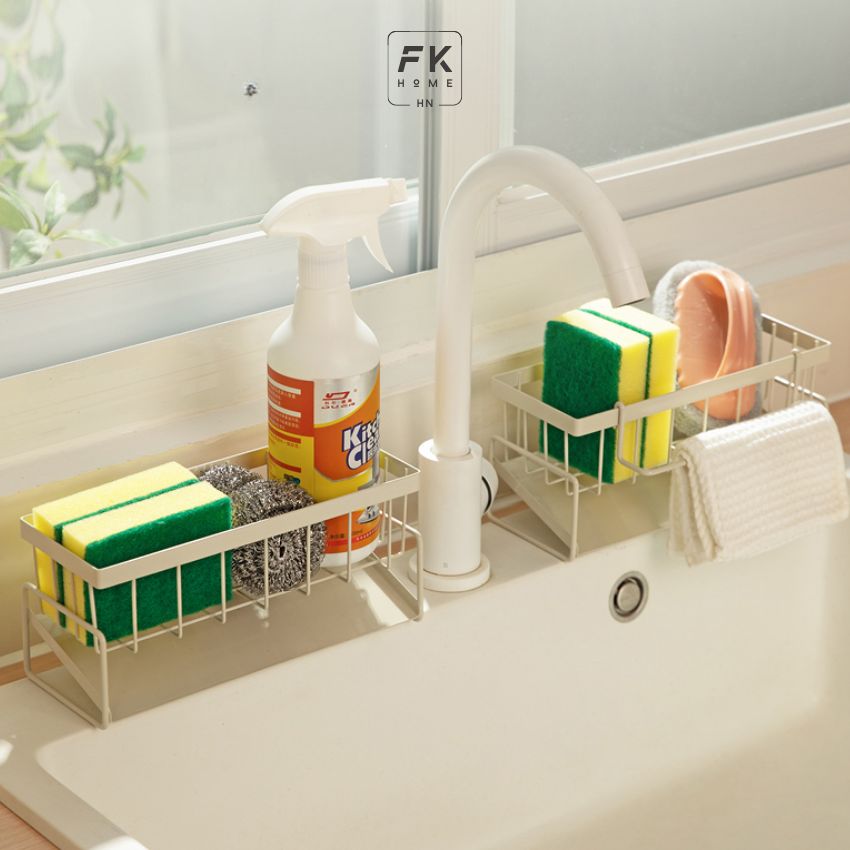 Kệ bồn rửa chén bát tự thoát nước chất liệu thép carbon kèm thanh treo khăn - YLKKBRDCRDT07TR
