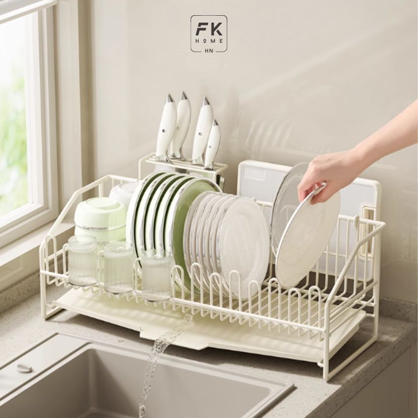 Kệ úp chén và bát đĩa thông minh có khay, giá úp bát và để đĩa chén thép carbon chống gỉ - YLKKUBD101