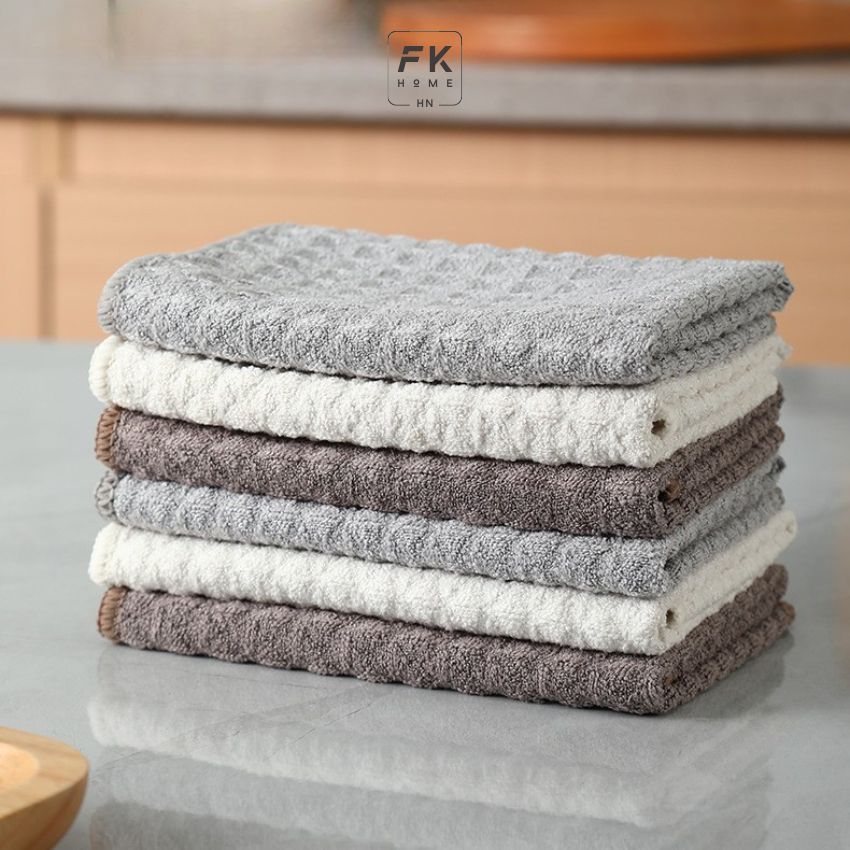 Khăn lau kính waffe FEEKA có móc treo vải microfiber, khăn lau bếp không rụng lông siêu xịn - BTKHLT4NWF