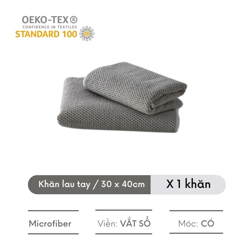 Khăn lau tay treo bếp vải microfiber có móc treo sang trọng, khăn lau bếp cao cấp có móc treo siêu thấm - BTKHLT1H