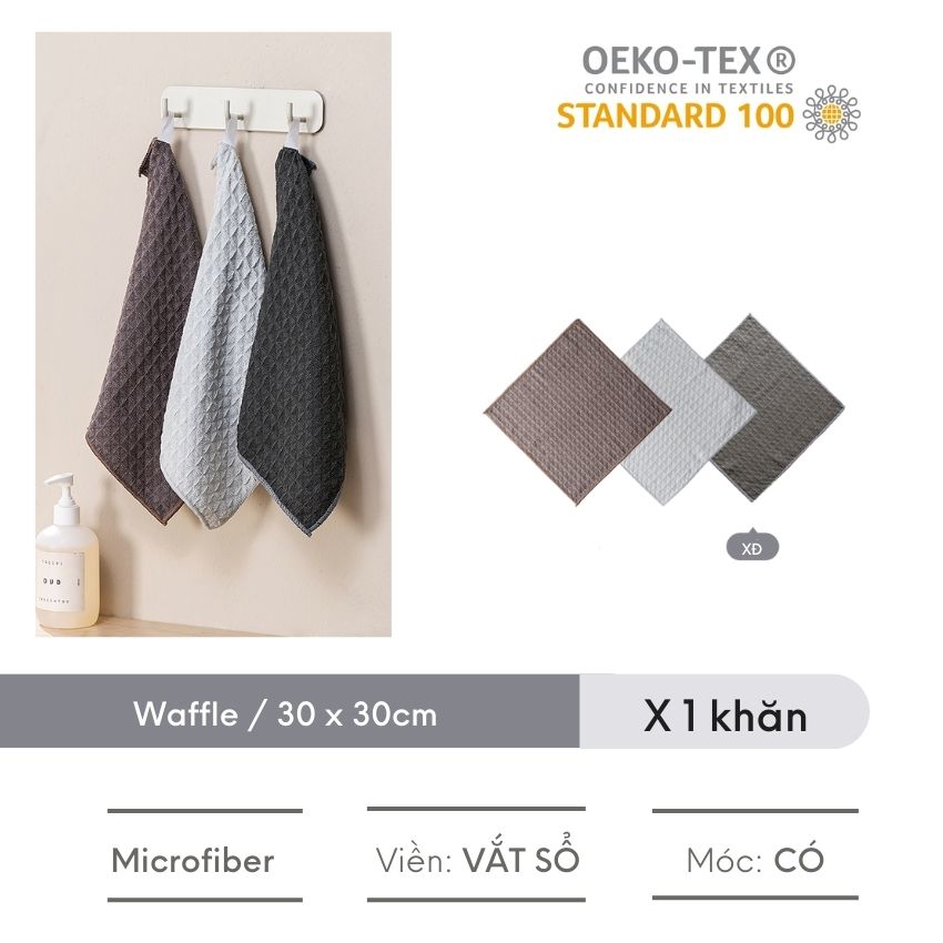 Khăn lau kính waffe FEEKA có móc treo vải microfiber, khăn lau bếp không rụng lông siêu xịn - BTKHLT4NWF
