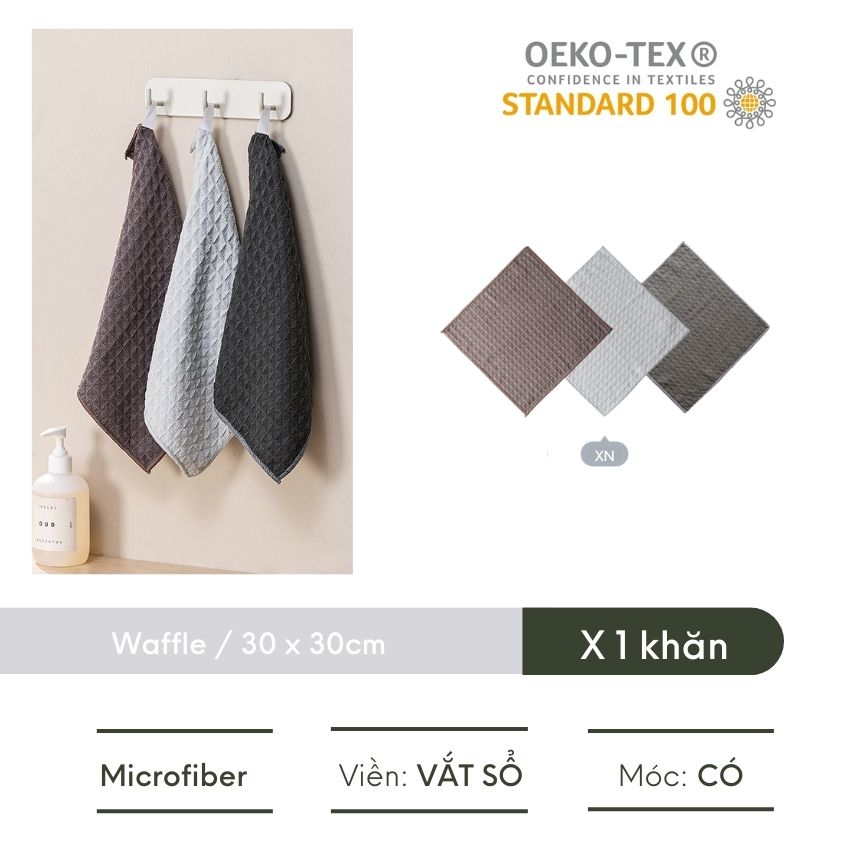 Khăn lau kính waffe FEEKA có móc treo vải microfiber, khăn lau bếp không rụng lông siêu xịn - BTKHLT4NWF