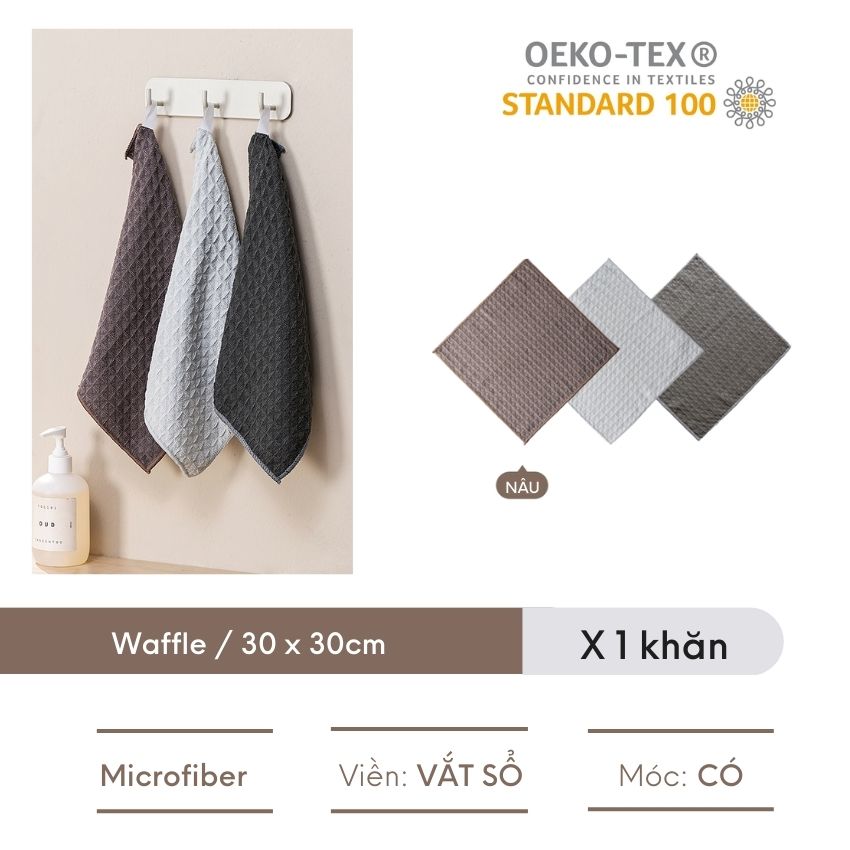 Khăn lau kính waffe FEEKA có móc treo vải microfiber, khăn lau bếp không rụng lông siêu xịn - BTKHLT4NWF