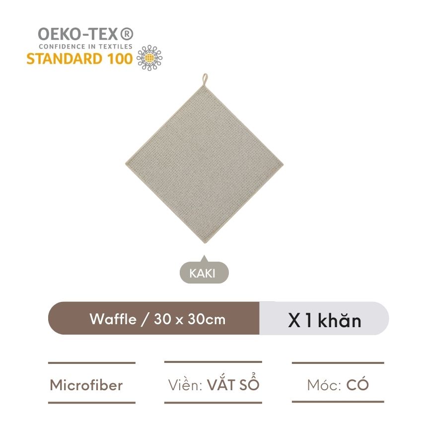 Khăn lau kính waffe FEEKA có móc treo vải microfiber, khăn lau bếp không rụng lông siêu xịn - BTKHLT4NWF