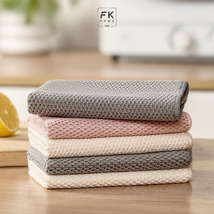 Khăn lau tay treo bếp vải microfiber có móc treo sang trọng, khăn lau bếp cao cấp có móc treo siêu thấm - BTKHLT1H
