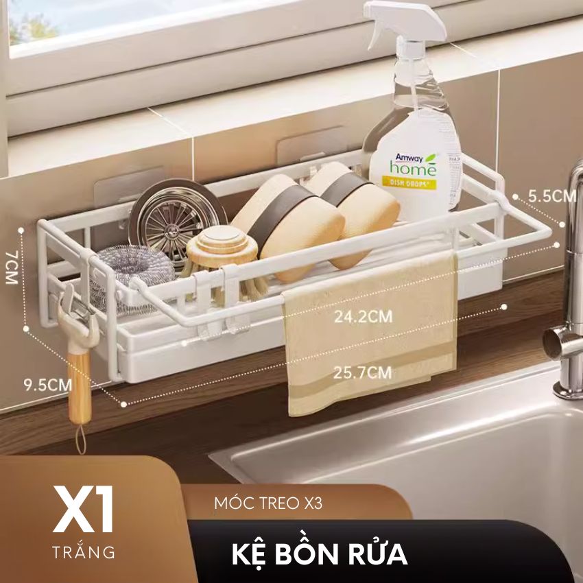 Kệ treo đồ bồn rửa chén bát dán tường chất liệu thép carbon có khay đựng nước - YLKKBRDCRD02TR