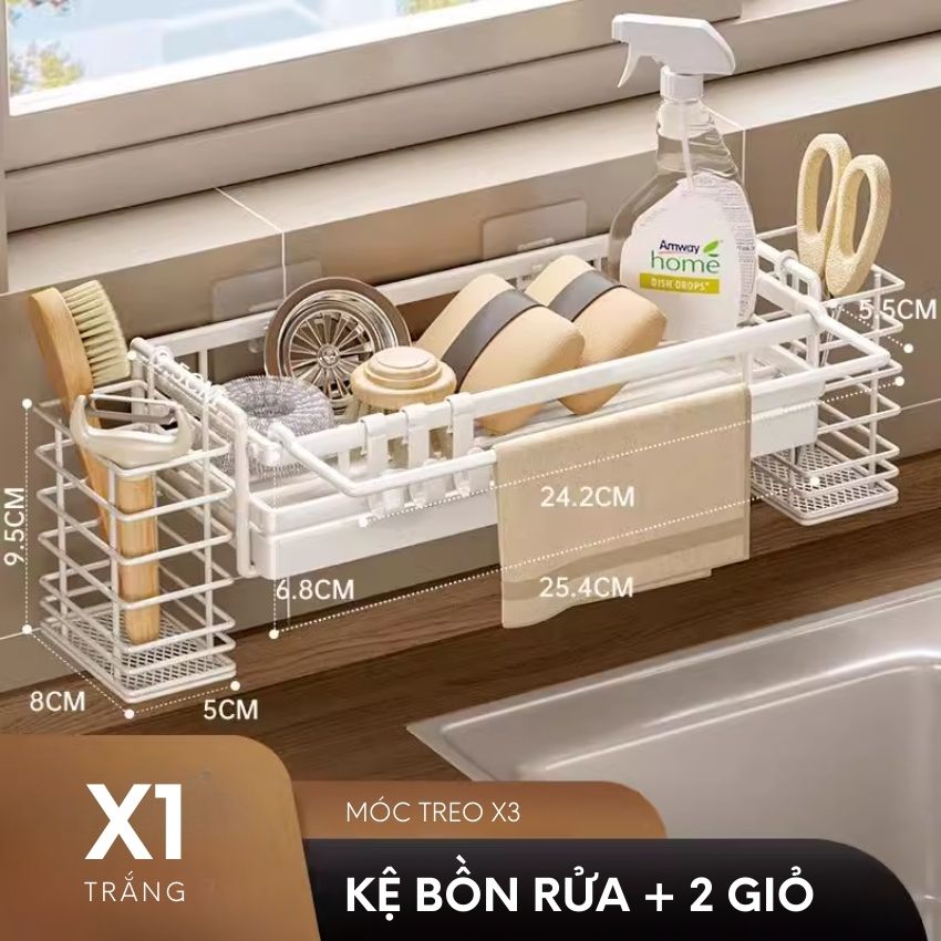 Kệ treo đồ bồn rửa chén bát dán tường chất liệu thép carbon có khay đựng nước - YLKKBRDCRD02TR