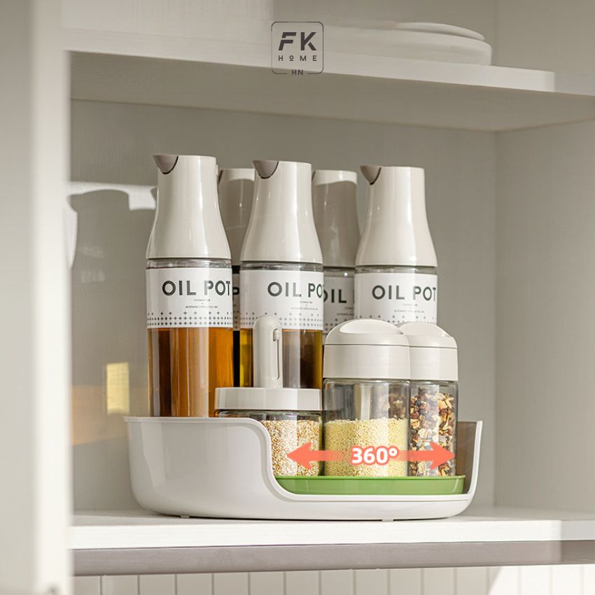 Khay để lọ gia vị thuỷ tinh Feeka xoay 360 độ, kệ đựng gia vị chống trượt tiện lợi - PMKKGVX03