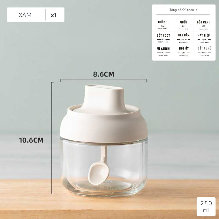 Lọ đựng gia vị thủy tinh FEEKA có thìa chống ẩm, hũ thủy tinh đựng gia vị cao cấp 300ml - IGGVTX02TR