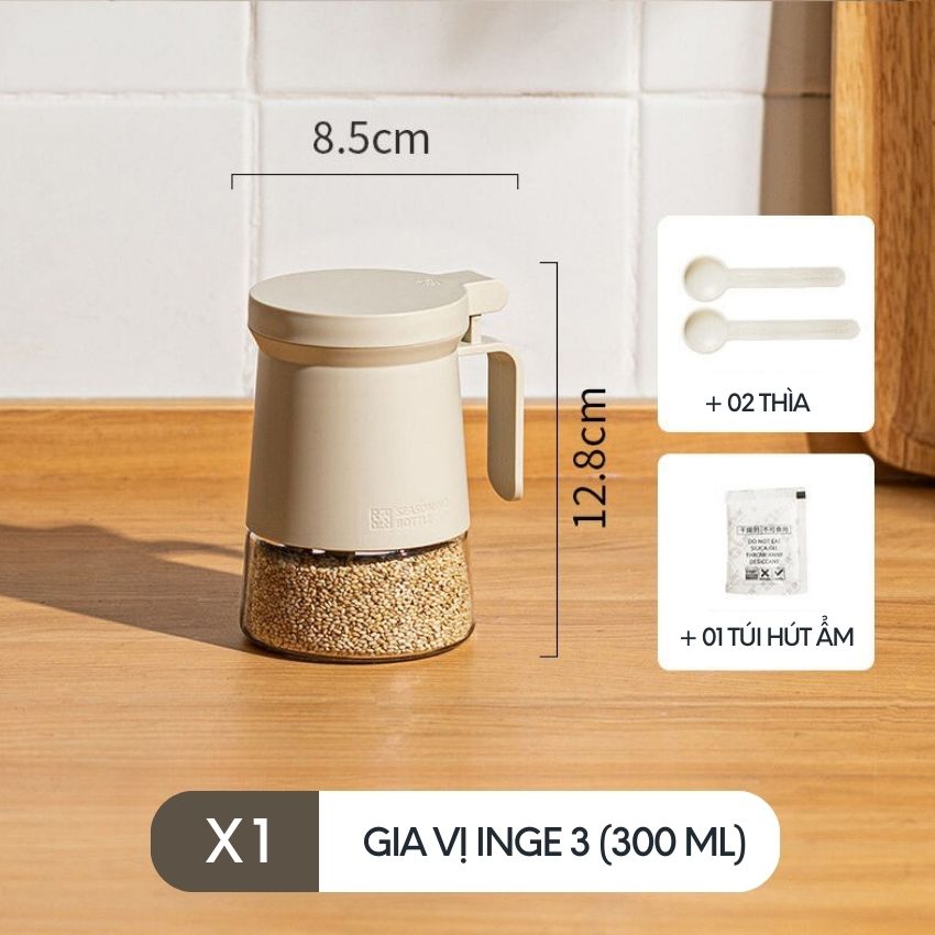 Lọ đựng gia vị thủy tinh FEEKA có thìa chống ẩm, hũ thủy tinh đựng gia vị cao cấp 300ml - IGGVTX030TR
