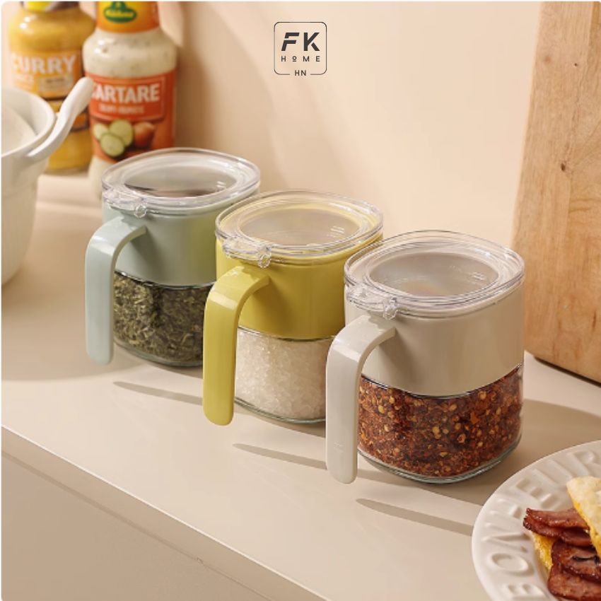 Lọ đựng gia vị thủy tinh FEEKA kèm thìa sang trọng, hũ thủy tinh đựng gia vị nhà bếp cao cấp 300ml - BAEGVTX01TR300