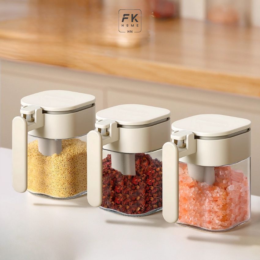 Lọ đựng gia vị thủy tinh 400 ml FEEKA chống ẩm, hũ thủy tinh đựng gia vị cao cấp chống ngập thìa xúc - BQGVTXTR01DE