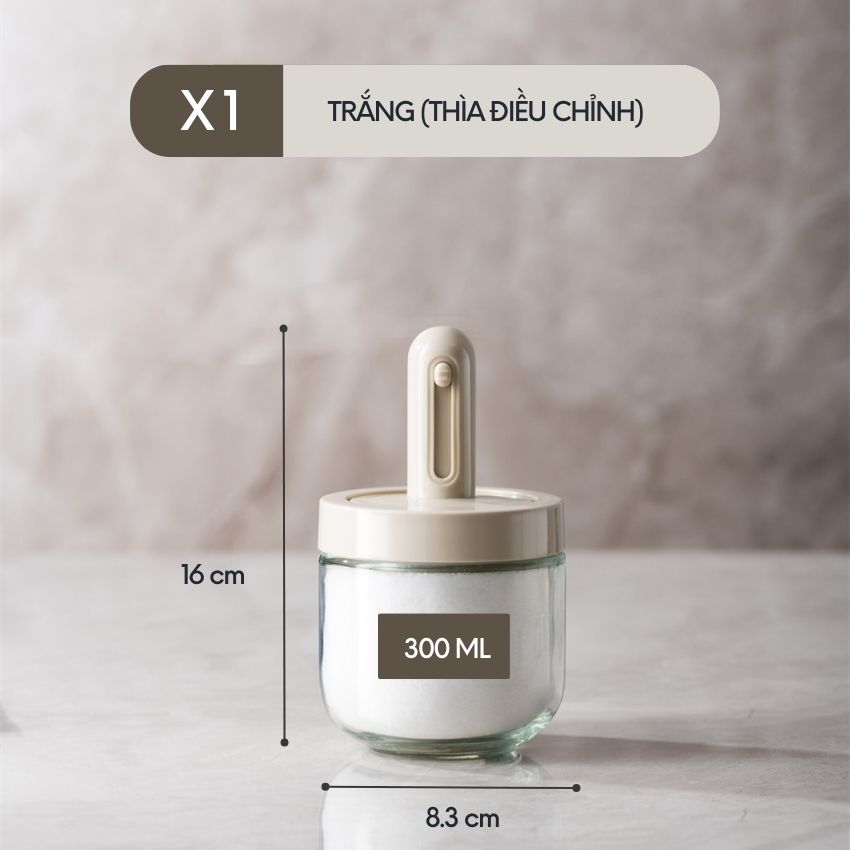 Lọ gia vị thủy tinh có thìa FEEKA chống ẩm, hũ đựng gia vị thủy tinh thông minh 300ml - PMGVTXDC1TR