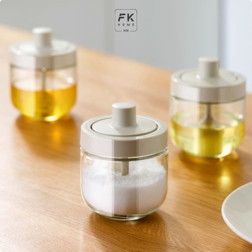 Lọ đựng gia vị thủy tinh FEEKA có thìa chống ẩm, hũ thủy tinh đựng gia vị cao cấp 300ml - PMGVTXT1TR