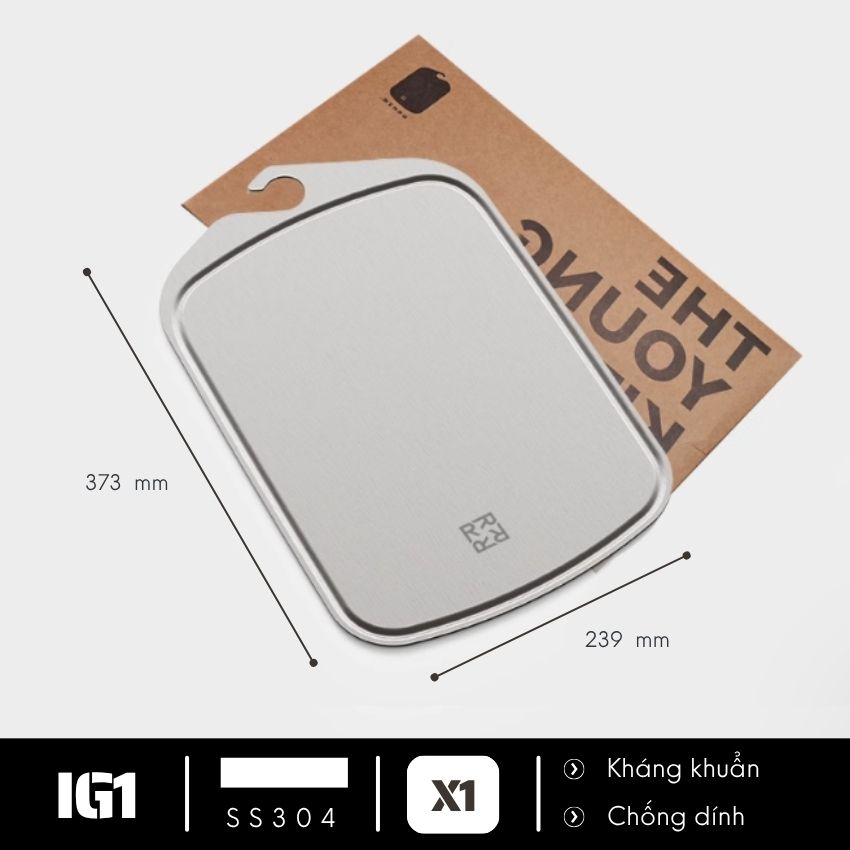 Thớt inox 304 kháng khuẩn siêu nhẹ sử dụng 2 mặt có vành chống tràn - IGCBIN01
