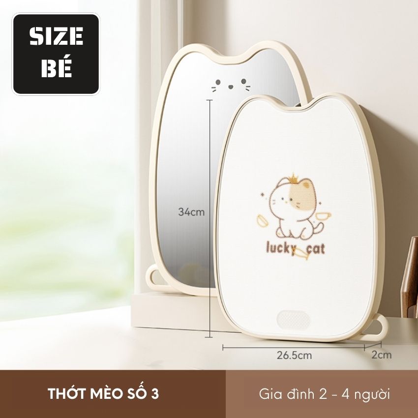 Thớt inox mèo nguyên khối nhiều size kháng khuẩn cao cấp có quai cầm, thớt mèo 2 mặt - DXCBINMEOS