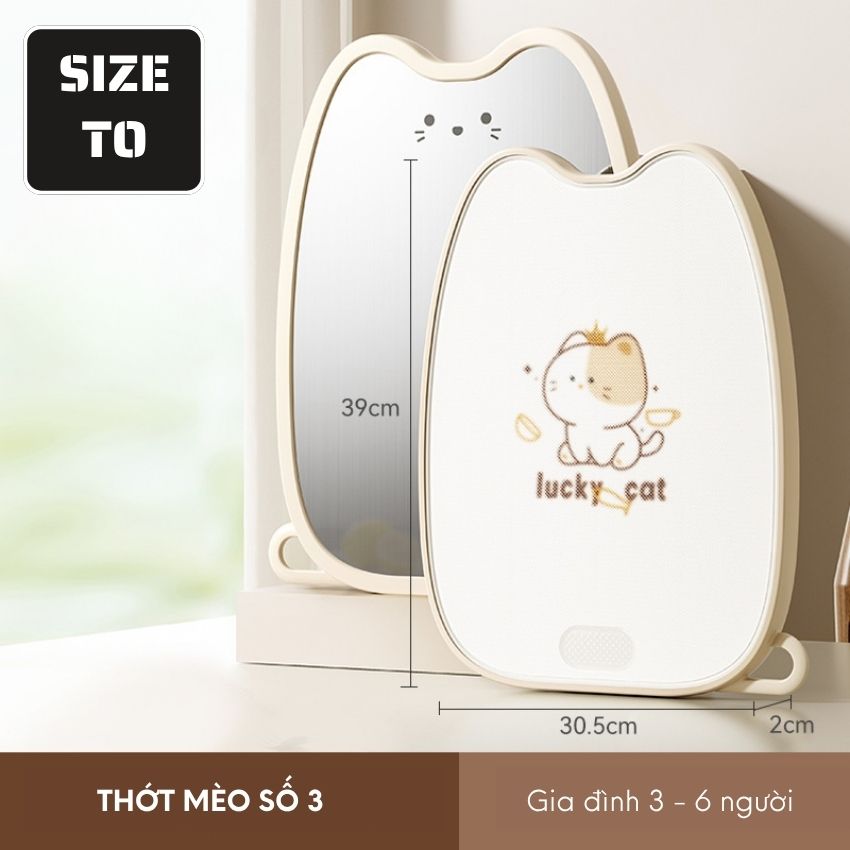 Thớt inox mèo nguyên khối nhiều size kháng khuẩn cao cấp có quai cầm, thớt mèo 2 mặt - DXCBINMEOS