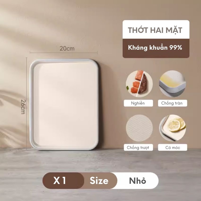 Thớt nhựa PP kháng khuẩn cao cấp sử dụng 2 mặt, thớt kháng khuẩn chống trượt - DXCBKK04XS