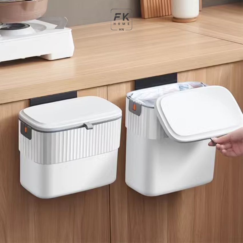 Thùng đựng rác nhà bếp treo cửa FEEKA có nắp sang trọng, thùng rác treo tủ bếp mini cỡ lớn nhỏ dễ thương - JAHTBWALL047L