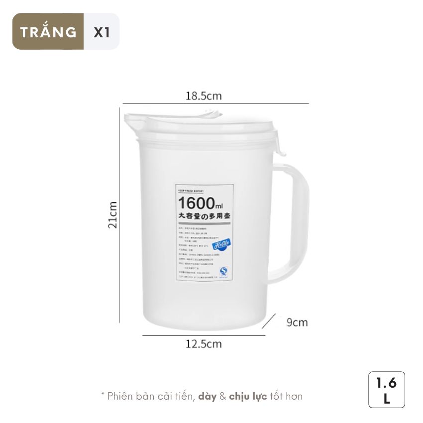 Bình đựng nước nhựa PP chịu nhiệt, bình nước phòng khách 2200ml để tủ lạnh - OMGBN021600